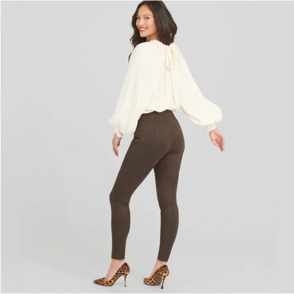 Spanx Faux Suede Leggings Women's Medium Chocolate Brown - Picture 2 of 9
